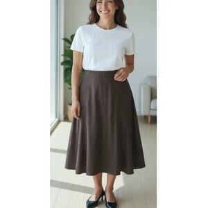 JM Collection Vintage Brown 100% Linen Panel Midi Skirt 14